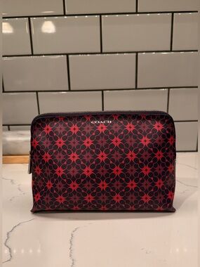 Coach Pink and Purple Signature Coated Canvas Cosmetic Pouch